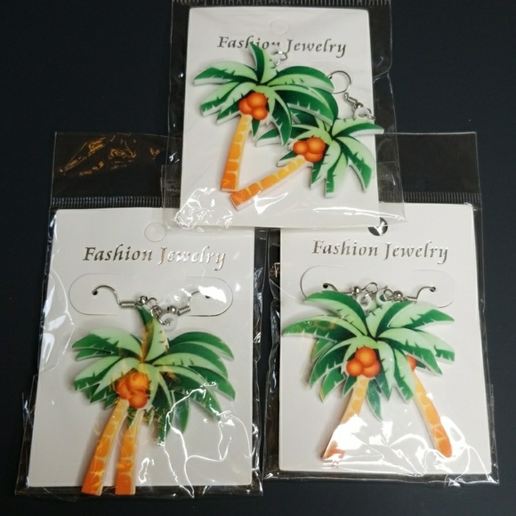 3 PACK Palm Palm Tree Earrings Lazer Printed - Picture 3 of 8